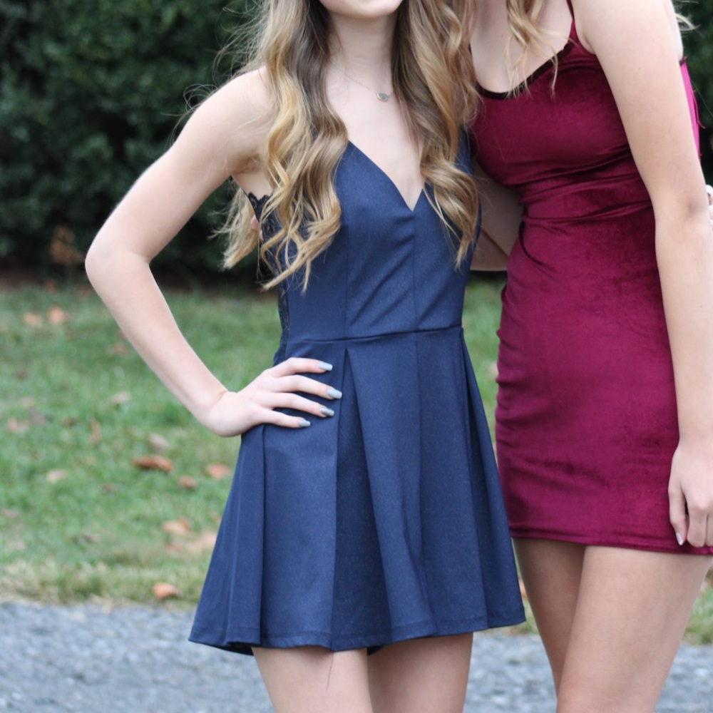 Navy blue formal romper dress